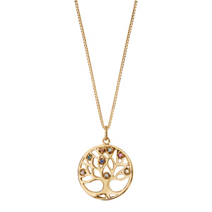 Collier en plaqu� or cha�ne avec pendentif rond arbre de vie pierres multi couleurs 42+3cm - Vue 2