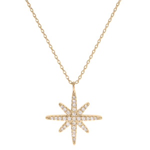 Collier en plaqu or chane avec pendentif toile oxydes blancs sertis 40+4cm - Vue 2