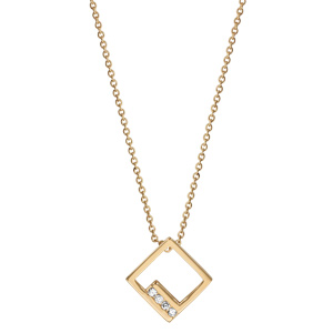 Collier en plaqu� or cha�ne avec pendentif carr� ajour� et oxydes blancs sertis - longueur 40cm + 4cm de rallonge - Vue 2