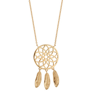 Collier en plaqu� or cha�ne avec pendentif attrape r�ve ajour� et 3 plumes supendues - longueur 40cm + 4cm de rallonge - Vue 2