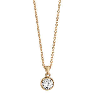 Collier en plaqu� or cha�ne avec pendentif oxyde blanc de 6mm serti clos - longueur 44cm - Vue 2