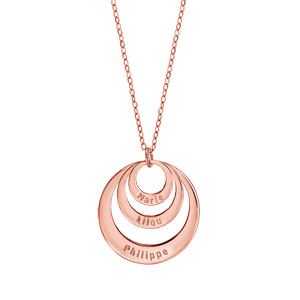Collier en plaqu� or rose cha�ne avec pendentif 3 anneaux pr�nom � graver - longueur 40cm + 5cm de rallonge - Vue 2