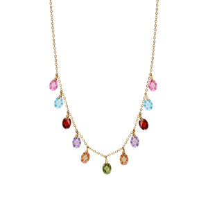 Collier en plaqu� or pampilles gouttes multicolores 42cm + 3cm - Vue 2