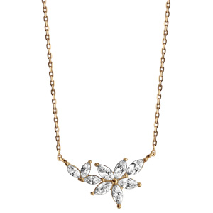 Collier plaqu� or fleur oxydes blancs sertis - longueur 39,5+5cm - Vue 2