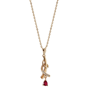 Collier en plaqu� or pendentif pierre rouge 42cm + 3cm - Vue 2