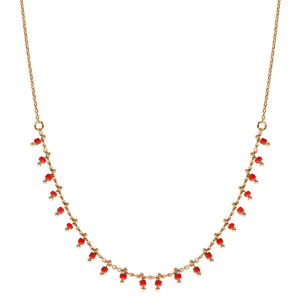 Collier en plaqu� or pampilles boules corail 42cm - Vue 2