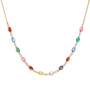 Collier en plaqu� or tutti frutti d�grad� multicolores 38+7cm - Vue 2