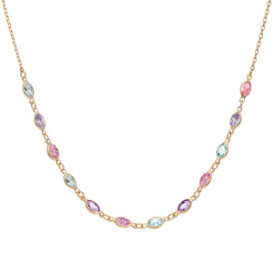 Collier en plaqu� or tutti frutti oxydes pastelles d�grad�es multicouleur 38+7cm - Vue 2