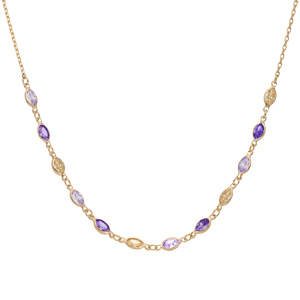 Collier en plaqu� or tutti frutti d�grad� violet et orange 38+7cm - Vue 2