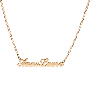 Collier en plaqu or chane maille forat avec dcoupe anglaise 1 prnom - longueur 40cm + 3cm de rallonge - Vue 2