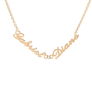 Collier en plaqu� or cha�ne maille for�at avec d�coupe anglaise 2 pr�noms - longueur 40cm + 3cm de rallonge - Vue 2