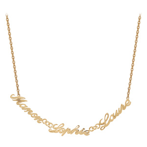 Collier en plaqu� or cha�ne maille for�at avec d�coupe anglaise 3 pr�noms - longueur 40cm + 3cm de rallonge - Vue 2