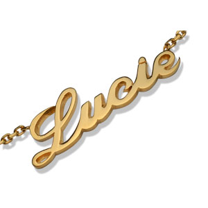 Collier en plaqu� or cha�ne maille for�at avec d�coupe anglaise 1 pr�nom - longueur 40cm - Vue 2