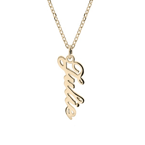 Collier en plaqu� or cha�ne for�at avec d�coupe anglaise pr�nom au laser en verticale - Vue 2