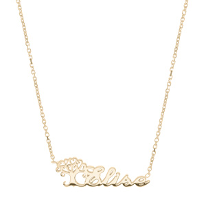Collier en plaqu� orcha�ne avec pr�nom d�coupe anglaise motif arbre de vie 43cm - Vue 2