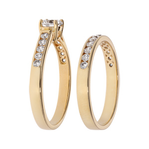 Bague en plaqu� or grande taille double anneau avec rail pierres blanches et 1 solitaire blanc - Vue 2