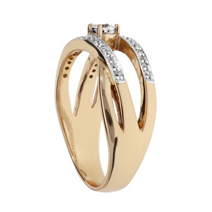 Bague en plaqu� or grande taille oxyde blanc central et 2 rangs oxydes blancs sertis - Vue 2