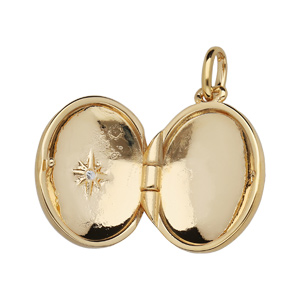 Pendentif en plaqu� or cassolette ovale oxyde blanc serti petit mod�le - Vue 2