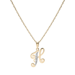 Collier en plaqu� or cha�ne avec pendentif initiale H oxydes blancs sertis 42+3cm - Vue 2
