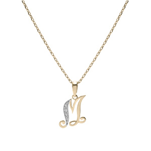 Collier en plaqu� or cha�ne avec pendentif initiale M oxydes blancs sertis 42+3cm - Vue 2