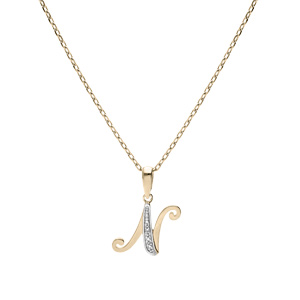 Collier en plaqu� or cha�ne avec pendentif initiale N oxydes blancs sertis 42+3cm - Vue 2
