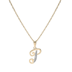 Collier en plaqu� or cha�ne avec pendentif initiale P oxydes blancs sertis 42+3cm - Vue 2