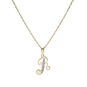 Collier en plaqu� or cha�ne avec pendentif initiale R oxydes blancs sertis 42+3cm - Vue 2