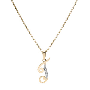 Collier en plaqu� or cha�ne avec pendentif initiale T oxydes blancs sertis 42+3cm - Vue 2