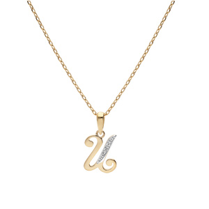 Collier en plaqu� or cha�ne avec pendentif initiale U oxydes blancs sertis 42+3cm - Vue 2