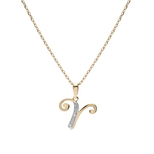 Collier en plaqu� or cha�ne avec pendentif initiale V oxydes blancs sertis 42+3cm - Vue 2