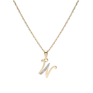 Collier en plaqu� or cha�ne avec pendentif initiale W oxydes blancs sertis 42+3cm - Vue 2