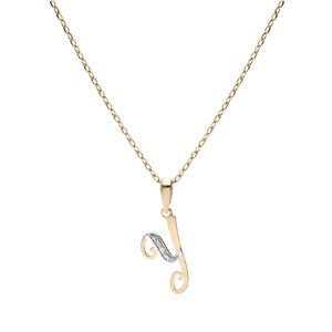 Collier en plaqu� or cha�ne avec pendentif initiale Y oxydes blancs sertis 42+3cm - Vue 2