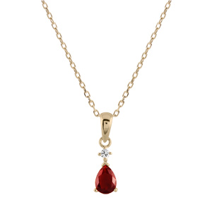 Collier en plaqu� or avec pendentif collection joaillerie goutte en oxyde rouge suspendue � 1 petit oxyde rond blanc - Vue 2