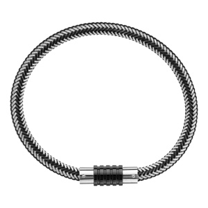 Bracelet pour charms homme grand mod�le en acier noir et gris fermoir aimant� et viss� - longueur 19,5 cm - Vue 2