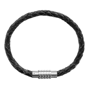 Bracelet pour charms homme grand mod�le en cuir noir fermoir aimant� et viss� - longueur 23 cm - Vue 2