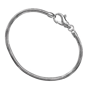 Bracelet en argent rhodi� cha�ne tube serpent pour charms - longueur 20cm fermoir mousqueton - Vue 2