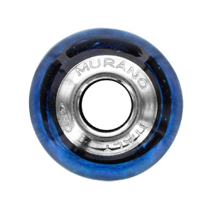 Charms Thabora en argent rhodi� et verre de Murano v�ritable bleu avec filet noir qui tourne - Vue 2