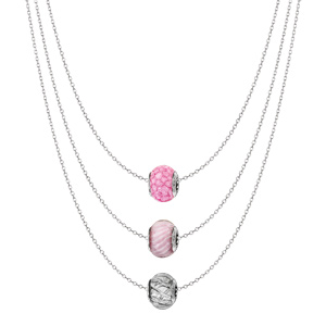 Charms Thabora en argent rhodi� et verre de Murano v�ritable rose tachet� de rose plus clair paillet� - Vue 2
