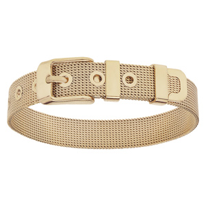 Bracelet en acier et PVD jaune maille milanaise forme boucle de ceinture 21cm r�glable - Vue 2