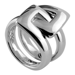 Bague Elix�s en argent massif rhodi� 2 boucles carr�es entrem�l�es - Vue 2
