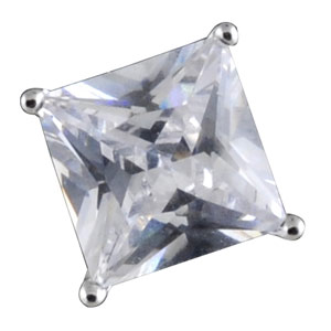 Boucles d\'oreilles tige solitaire en argent orn�es d\'une petite pierre carr�e blanche 5mm. - Vue 3