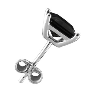 Boucles d\'oreilles tige solitaire en Argent rhodi� pierre carr�e blanche 9mm - Vue 3