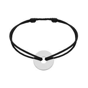 Bracelet en argent cordon noir coulissant avec disque � graver au milieu - Vue 3