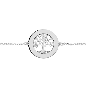 Bracelet en argent rhodi chane avec mdaillon prnoms  graver motif petit arbre de vie 20mm  15,5+3cm - Vue 3