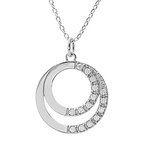 Collier en argent platin� cha�ne avec pendentif double cercle pr�nom � graver et oxydes blancs sertis 42+3cm - Vue 3