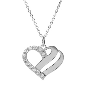 Collier en argent platin� cha�ne avec pendentif coeur pr�nom � graver avec oxydes blancs sertis 42+3cm - Vue 3