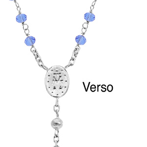 Collier en argent rhodi� chapelet avec perles en verre facette bleu 50+5cm - Vue 3