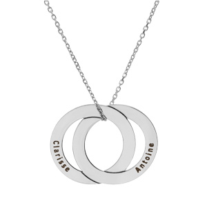 Collier en argent rhodi� cha�ne avec 2 anneaux fixes pr�noms � graver 40+5cm - Vue 3