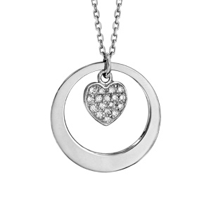 Collier en argent rhodi� cha�ne avec pendentif anneau pr�nom � graver et coeur suspendu - longueur 40cm + 5cm de rallonge - Vue 3