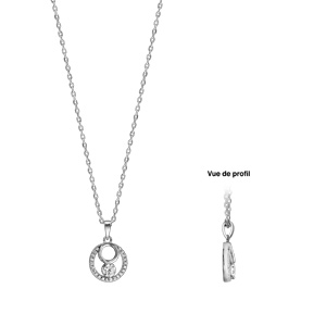 Collier en argent rhodi� cha�ne avec pendentif rond oxydes blancs sertis et 1 oxyde blanc serti clos 42cm + 3cm - Vue 3